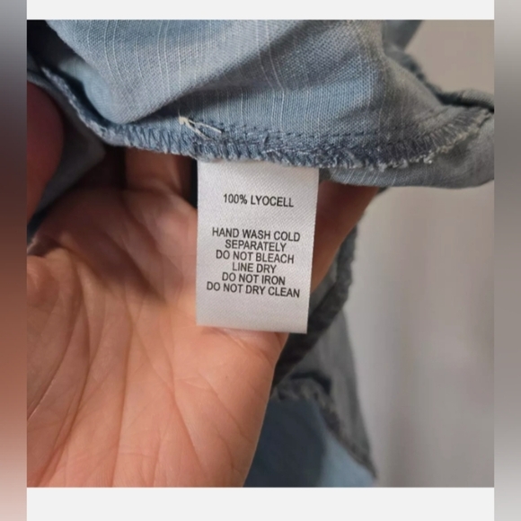 Lulus Standout Chambray Off Shoulder Ruffle Mini Dress Blue Lyocell Medium - Picture 10 of 11